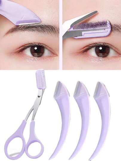4件/2件/1件不锈钢眉毛修剪剪刀套装，带梳子，适合任何肤质，男女通用，可用于脱毛、化妆、家居装饰、梳妆台、旅行、卧室等多种用途。多功能产品，包含化妆配件、眉剪，也是圣诞礼物等佳品。