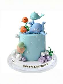 1pc Undersea World Cake Decorations, Ocean Series Octopus, Turtle, Whale, Stingray, Bubble Fish, Coral Decor For Baby Shower, Birthday Party, Dessert Table Decor - Multicolor - View 4