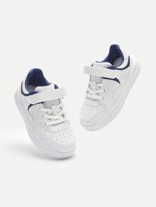 Balabala Kids Low-Top Canvas Sneakers 2025 New Breathable White Shoes - White and Blue - View 4