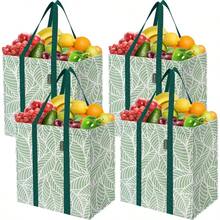 BALEINE 4 PK Grocery Bags Reusable Shopping Bags With Reinforced Botto Heavy Duty Foldable Tote Bags Antique Folidage - Cổ Lá - Xem 1