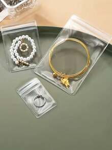 100/10 件，[高级珠宝袋]，高级透明、可重复使用、密封、抗氧化珠宝袋，自密封、抗老化、方便珠宝整理和存储 - 耐用、保护性、可重复使用的珠宝保存解决方案旅行必需品旅行配件旅行袋度假假期返校学校用品收纳袋宿舍必备大学