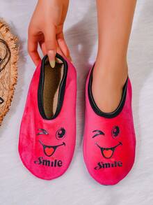 女士可爱脸部设计室内拖鞋，透气高弹地板鞋，适合居家、沙滩、户外、瑜伽 - 粉色 - 查看 4