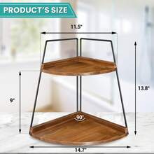 2 Tier Corner Storage Shelf Counter Standing Rack, Bathroom Counter Organizer, Wood Bathroom Organizer Countertop, Cosmetic Vanity Tray Kitchen Spice Rack, Bathroom Storage Decor - Yellowish Brown - View 3