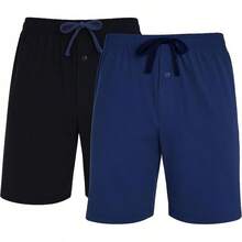 Mens 2 Pack Cotton Sleep Short,5 Inseam, Comfortable And Breathable, Assorted Colors - 黑色/藍色深度 - 查看 1