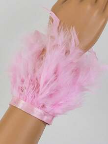 1 pezzo Braccialetto stile bohémien in piume finte - Elegante, affascinante, lussuoso, accessorio alla moda con chiusura a gancio e anello per donna - Adatto per feste, raduni, appuntamenti, festival, cosplay, fotografia, spettacoli di danza, decorazioni per matrimoni, regalo per amici [Decorazione natalizia per le mani], Costume da festa - Multicolore - Visualizzare 13