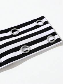 1条朋克摇滚风发带，女士哥特式黑白条纹印花柔软弹力透气发带，用途广泛，适合海滩、度假、瑜伽、运动、日常佩戴，时尚发饰，秋冬季度假装扮发带，女士优雅围巾，女士头巾，柔软头巾 - 黑白條紋 - 查看 2