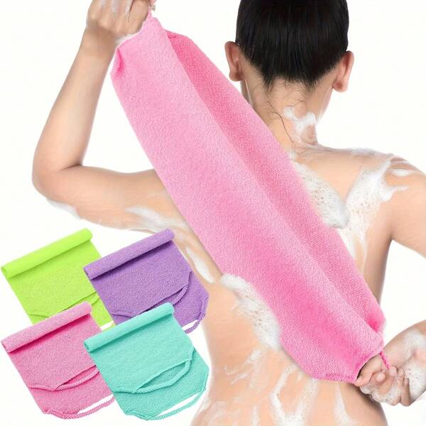 1piece Stretchable Nylon Exfoliating Back Washing Gloves, Double-Layer Body Scrub Cloth With Handle, Used For Shower, Skin Cleaning, And Massage, Quick Drying Towels For Men And Women