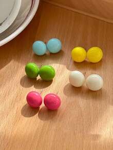 1pc Minimalist Resin Ball Shape Stud Earrings, Casual Versatile Everyday Wear - Earrings - View 7