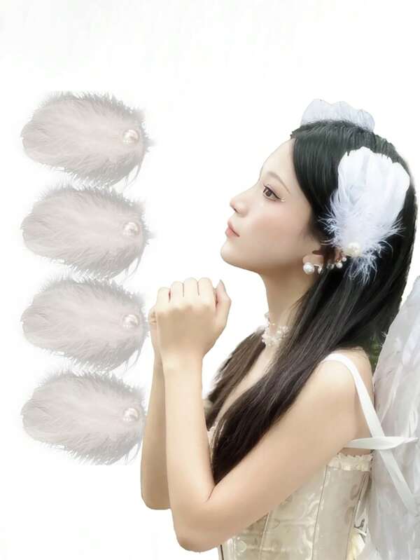 Elegante tocado de 2 piezas con plumas de cisne blanco estilo francés y perlas, un accesorio de cabello delicado y grácil perfecto para actuaciones de ballet y ocasiones nupciales