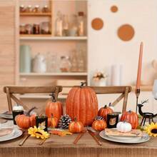 Fall Pumpkin Decor | 7 PCS Large Orange Fake Pumpkin Fall Decorations, Artificial Pumpkins Harvest Faux Foam Pumpkins For Fall Autumn Halloween Thanksgiving Decorations Outdoor Home Decor Halloween Decor Room Decor