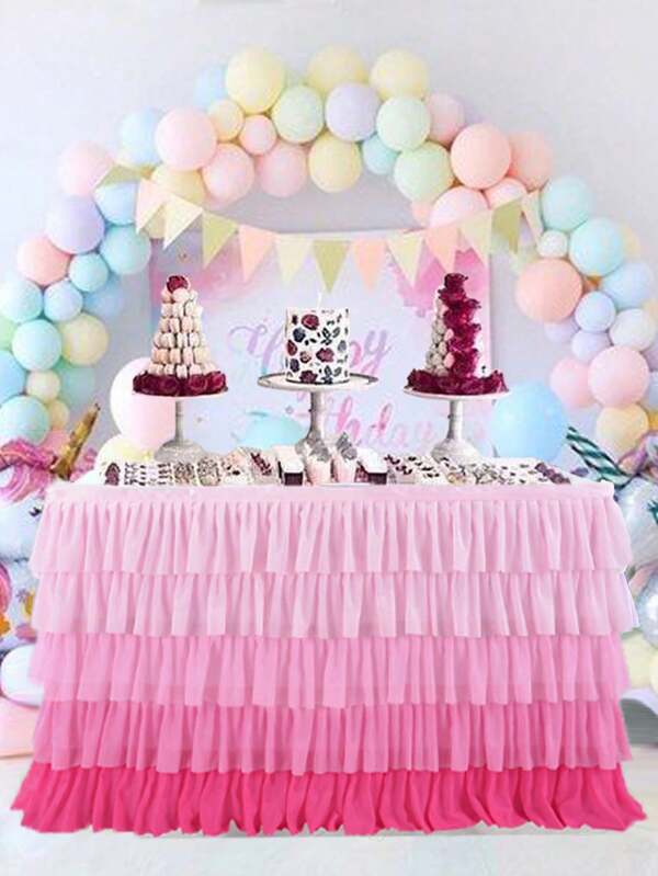 1pc 5-Tier Sheer Mesh Cake Table Skirt, Multi-Color, Durable & Easy To Clean, Suitable For Birthday Party, Gathering, Wedding Dessert Table Decor, Various Holiday Events