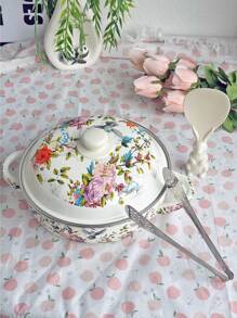 1set φ24cm/9.45in Multifunctional Extra-Thick Enamel Baking Pan, Double Handles And Enamel Lid - Perfect For Outdoor Gatherings, Stews, Soup Pots And Serving Dishes. Suitable For Food, Snacks, Fruits, Sushi, Pizza, Desserts