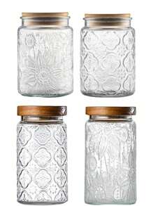 1 pieza Frasco de vidrio retro con tapa, aproximadamente 671.9/900 gramos, botes de almacenamiento de vidrio sellados, recipientes de almacenamiento de alimentos de vidrio, aptos para mostradores de cocina, despensas, frascos decorativos y lindos frascos para café, té, azúcar y dulces