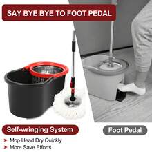 360 Spinning Mop Bucket Floor Cleaning Tool With 3 Microfiber Mop Replacement Head Refills,50" Extended Handle For Floor Cleaning Home - Black and Red - View 6