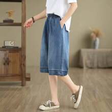 Jeans casuales de mujer, simples y generosos, versátiles y prácticos, adecuados para el ocio diario de verano, compras, citas, jeans de cinco cuartos de mujer atractivos