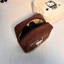 Sanrio 1pc Corduroy Fabric Hello Kitty Embroidered Girl's Square Lipstick Case, High Quality Portable Makeup Pouch, Student Earphone Coin Purse Toiletry Bag, Autumn/Wintertravel Essentials For Vacation Summer Holiday Back To School School Stuff Bag For School Travel Bag For Women Makeup Bag For Travel