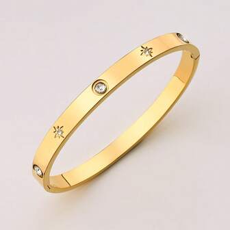1 pieza Brazalete de acero inoxidable y circonita de lujo, moderno y distintivo para mujer, apto para fiestas, reuniones y uso diario
