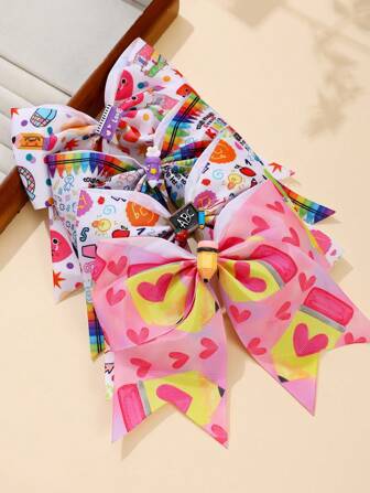 4 件装季节女孩铅笔校车印花丝带发夹，学生开幕式派对季节舞会配饰，儿童蝴蝶结发夹儿童头饰，非常适合最好的朋友一起佩戴