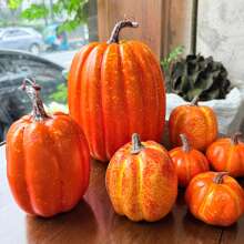 Fall Pumpkin Decor | 7 PCS Large Orange Fake Pumpkin Fall Decorations, Artificial Pumpkins Harvest Faux Foam Pumpkins For Fall Autumn Halloween Thanksgiving Decorations Outdoor Home Decor Halloween Decor Room Decor