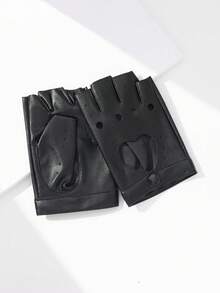 1 par de guantes de medio dedo con diseño hueco en forma de corazón de unicolor de PU, estilo punk, unisex, adecuados para salir, ciclismo, deportes, actuaciones de baile callejero, accesorios de otoño