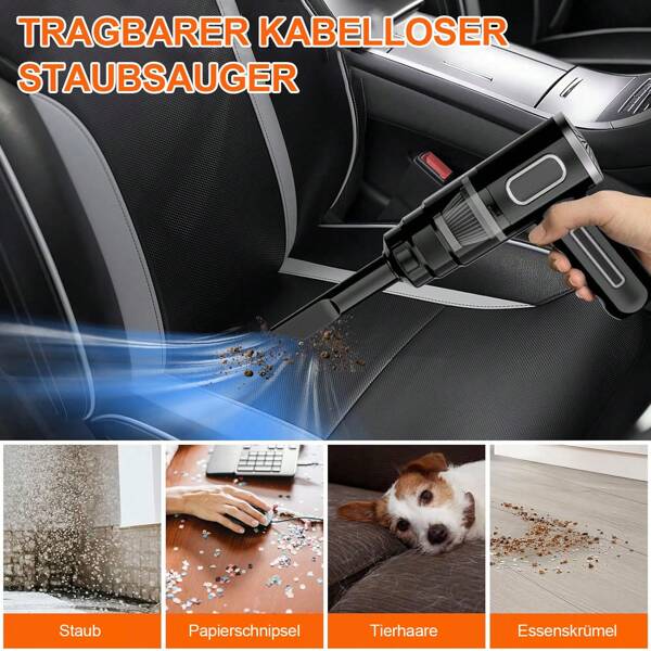 Miniaspiradora de mano okwish inalámbrica de 6000 Pa para coche, 120 W, potente succión, recargable, ligera, portátil, para coche, oficina y hogar (negra)