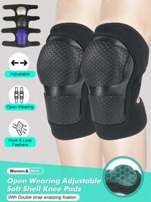 1 Pair- Open Wearing Adjustable Soft Shell Knee Pads, Wrapped And Fixed Knee Braces, Suitable For Cycling, Dancing, Roller Skating, Sports, Men & Women, For 10cm/4in Above Knee: 35-48cm/13.8-18.9in (Black/ Grey/ Blue)