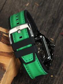 1 件运动时尚镂空自动机械表男士夜光指针橡胶皮革表带商务休闲男士手表礼物 - 綠色 - 查看 6