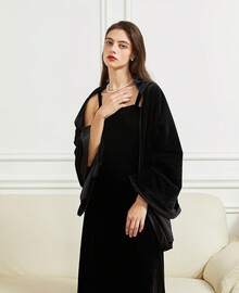 Women's Velvet Shawl And Wrap Wedding Bridal Bridesmaid Outwear Evening Party Prom Dress Accessories Scarf - 黑色 - 查看 9