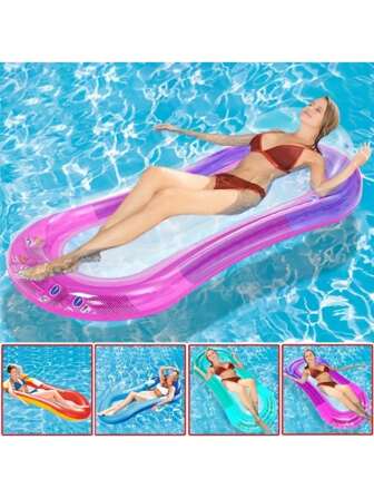 1Pc Inflatable Floating Bed Hammock Sofa 61"X28.7" - 5-In-1 Pool Float For Adults, Submersible Air Lounger & Foldable Raft With Portable Design, Perfect For Beach/Pool Parties, Water Relaxation & Summer Chilling!