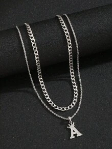 Set da 2 collane multistrato con pendente a forma di corona con iniziale impreziosita da strass, catena intrecciata, personalizzabile con nome da A a Z