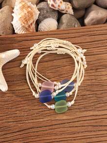 3pcs/Set Bohemian Beach Holiday Colorful Sea Glass Bracelet Set, Spring/Summer Colorful Mood Booster Beach Jewelry - Multicolor - View 8