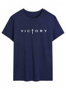 Men's Casual Letter Print Crew Neck Short Sleeve T-Shirt, Summer