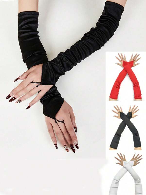 1 Pair Long Fingerless Satin Gloves, 1920s Costume Gloves, Bridal Wedding Dress Accessories Autumn Accessories