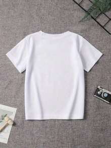Camiseta Blusinha Infantil Menina 4 gatos empilhados De Manga Curta Infantil Para Meninas  Casual Verão Básica Com Estampa Personalizada De Gatinhos Fofos - Branco - Visão 2