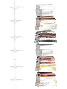 MQKIWAO Estantería flotante para montaje en pared, paquete de 3 torres de libros de lomo negro, organizadores de libros verticales de 6 niveles, estantería de metal resistente para el hogar, - Blanco 3 piezas - 6 niveles - Ver 7