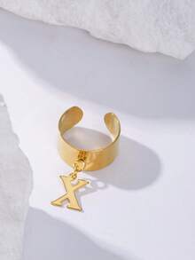 2025 最新时尚 26 个字母 A-Z 吊坠开口戒指，18K 镀金不锈钢可调节珠宝拇指环，男女皆宜，日常佩戴 - 金色 - 查看 8