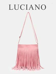 Túi xách tua rua màu hồng đa năng thời trang mới mùa hè, thiết kế nhỏ nhắn, phù hợp cho các buổi hẹn hò hàng ngày và những chuyến đi chơi thường ngày của các cô gái, chất liệu da lộn cao cấp, nhẹ và thoải mái, phong cách Mỹ thoải mái, ngọt ngào nhưng độc đáo, có thể đeo vai hoặc đeo chéo đơn giản, trẻ trung và nhỏ gọn, túi da lộn mới nhất, phụ kiện hoàn hảo cho trang phục mùa thu của phái nữ. - Hồng - Xem 3