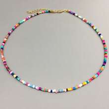 1pc Serotonin Asymmetrical Seed Bead Necklace, Rainbow Glass Beads On Steel Wire, Feminine Design