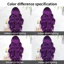 Heat Resistant Soft Fiber Front Lace Wig Glueless With Baby Hair 13x4 Long Wavy Purple Hair 26 Inch High Quality Ladies Wigs For Fashion Women Everyday Daily Party Use Pre Plucked Hairline Natural Looking Beginners Friendly Replacement Wigs - 紫色 - 查看 9