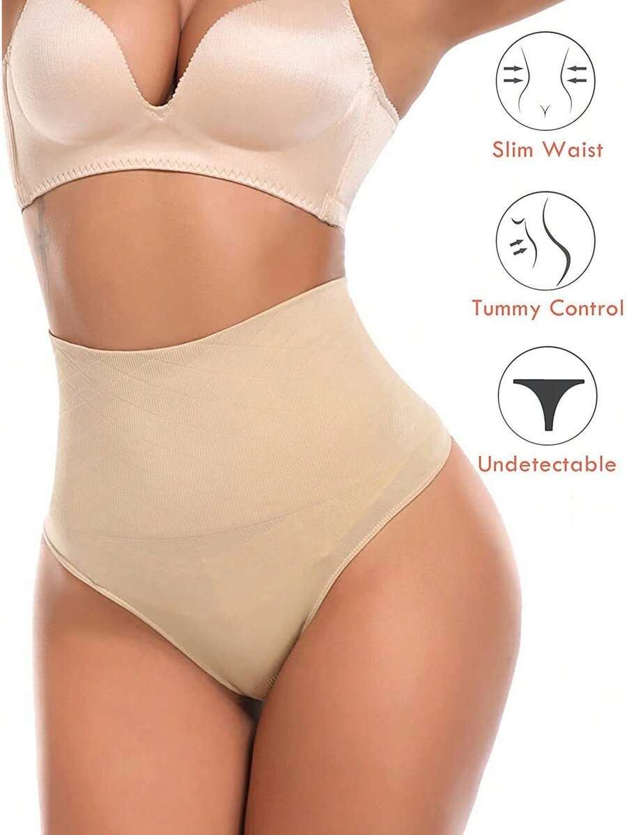 1 Piece Of Seamless Shaping High-Waisted Thong For Women, Sports Shaping And Abdominal Compression Pants, Seamless Shaping And Hip Lifting Pants, Seamless Body Revealing Triangle Thong Underwear, Perfect For Wearing In Various Daily Occasions - NUDE - View 1