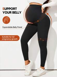 Women's Maternity Leggings Over The Belly Pregnancy Active Wear Workout Yoga Tights Pants - Black - View 3