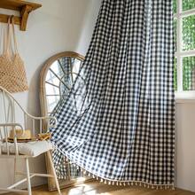 1 件简约美式格子图案窗帘，适用于卧室、客厅、阳台