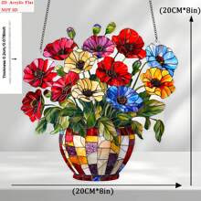 20,32 cm x 20,32 cm lebendiger Mohn Acryl Fensterdekor - Fenster Hängedekoration für Zuhause und Garten, ideales Geschenk für Blumenliebhaber, ohne Strombedarf, geeignet für Wohnzimmer, Büro und Outdoor Bereiche