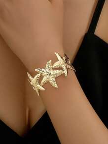 1 pieza Pulsera de moda con eslabón de estrella de mar de metal, diseño ajustable y abierto para mujeres, adecuado para la playa, atuendo diario y citas
