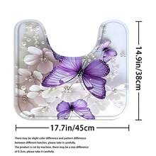 4pcs White Flower Purple Butterfly Shower Curtain Decoration Set, Modern Personality Shower Curtain Set, Bathroom Mat, Toilet Cover Blanket, Non-Slip U-Shaped Mat, Bathroom Partition Curtain, Home Decoration Accessories, Bathroom Decoration Set, Free 12 C-Hooks - 彩色 - 查看 11