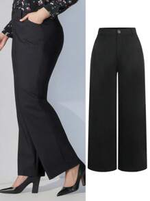 Abbigliamento da donna taglie forti per primavera/estate, pantaloni di tuta in tinta unita versatili, pantaloni skinny con tasche laterali, pantaloni casual eleganti a gamba dritta, adatti per l'ufficio casual business