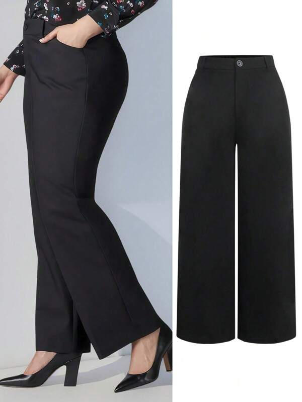 Abbigliamento da donna taglie forti per primavera/estate, pantaloni di tuta in tinta unita versatili, pantaloni skinny con tasche laterali, pantaloni casual eleganti a gamba dritta, adatti per l'ufficio casual business