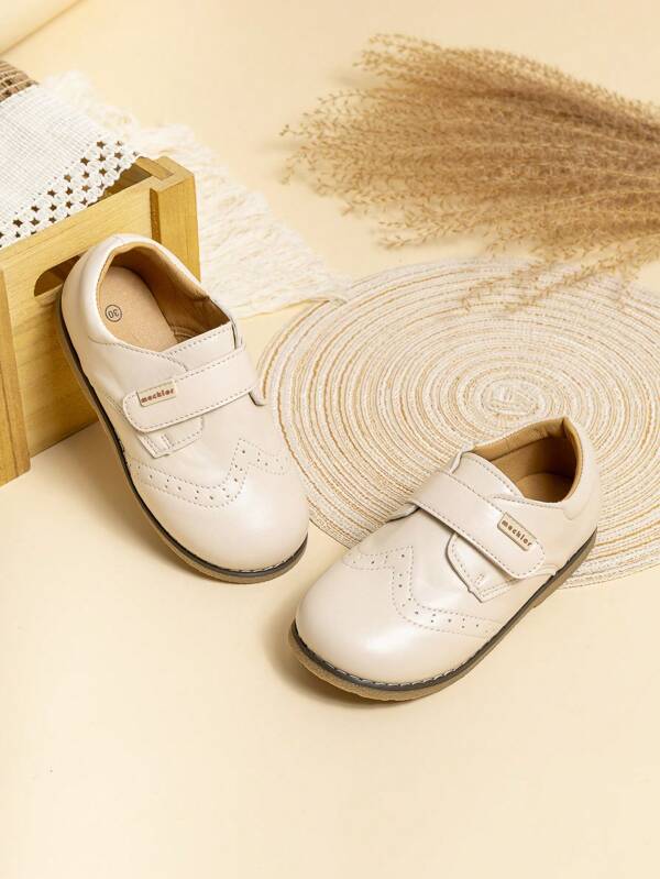 Kids Back To School Vintage Oxford Shoes, Flat Decor Hook Loop Neutral Brogue Casual Shoes