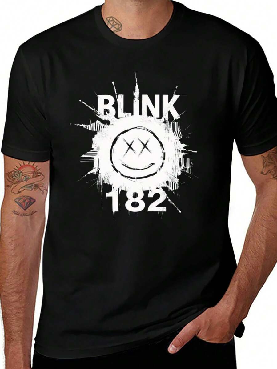 Women's Blink 182 Rock T-Shirt Short Sleeve V-Neck Cotton Summer Top 3D Printed Cool Tee - 黑色 - 查看 1