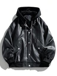 Chaqueta de cuero de motocicleta de manga larga, de moda y versátil para hombre, para otoño/invierno